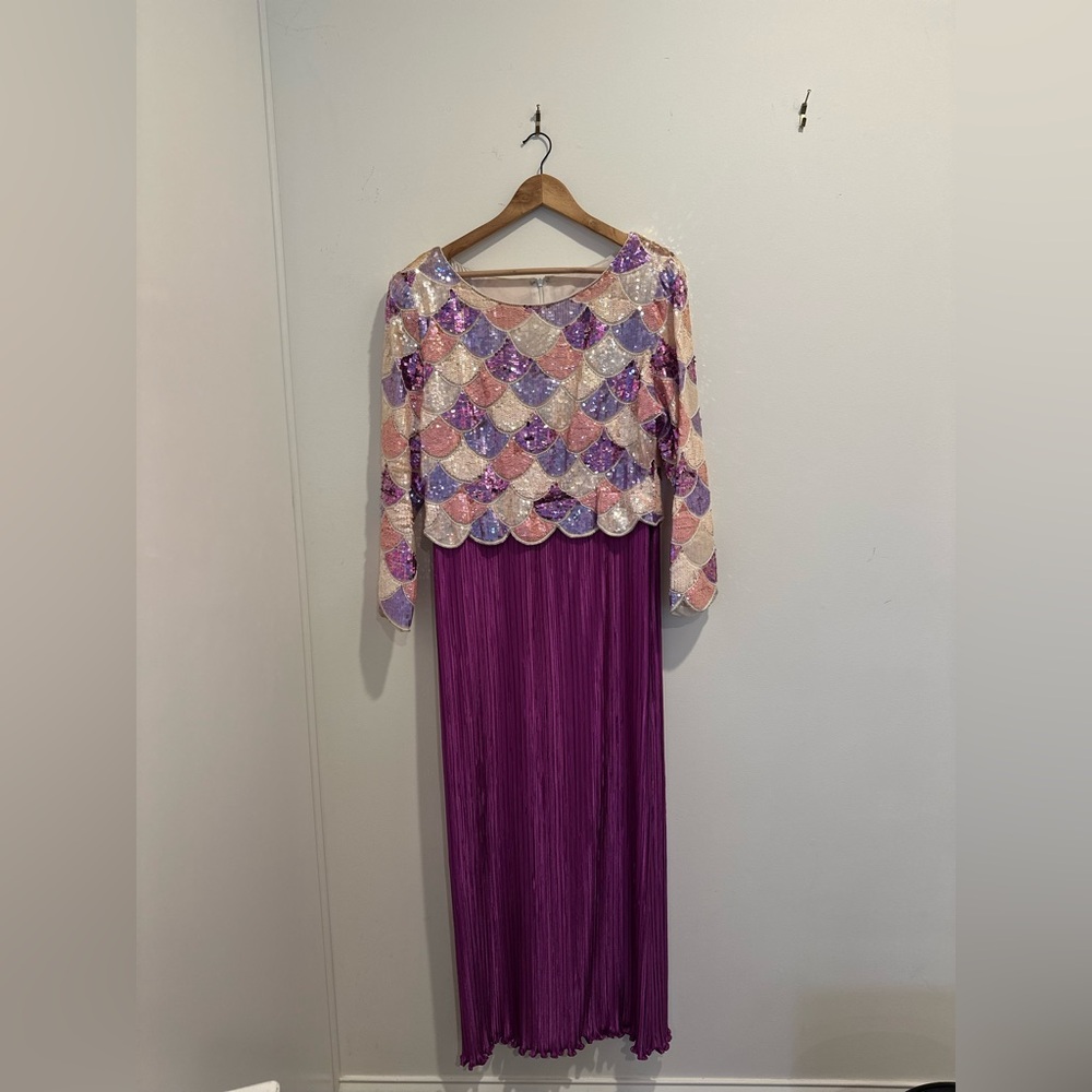 George F Couture Hand Bead Mermaid Sequin Midi Dress